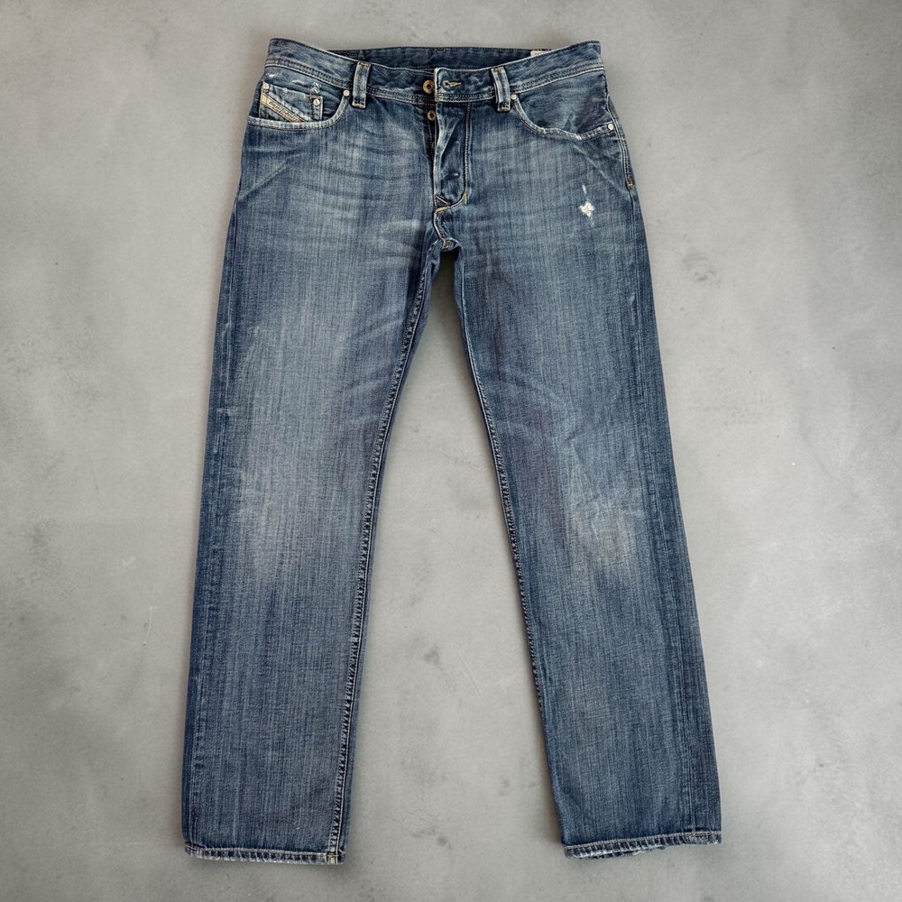 Diesel Larkee 008RQ Men Blue Straight Leg Jeans 34x34 Distressed Cotton Denim